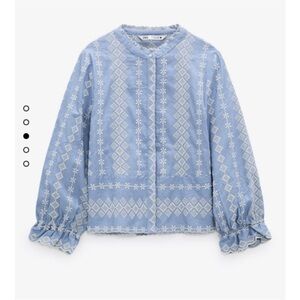 Zara Embroidered Cotton Denim Blouse, Size Small